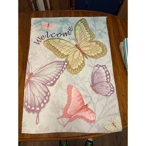 Butterfly Welcome Garden Flag 39x28" Deb Strain Signed Polyester